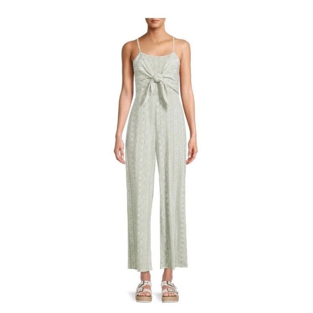 No Boundaries Tie Front Jumpsuit Junior Size Xl (15-17) Sage Green Aztec